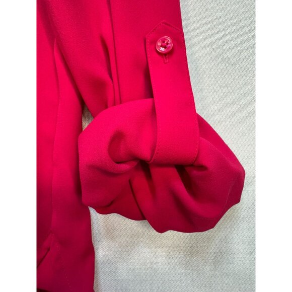 Ann Taylor Shirt Top Button Up Long Sleeve Stretch Polyester Red Women's Size 6 - Picture 10 of 13